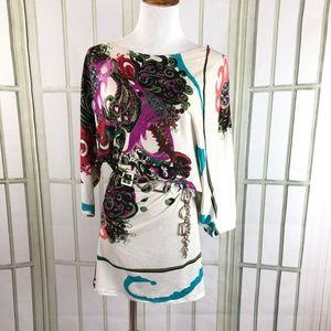 Rare Floral Asymmetrical Stretch Top